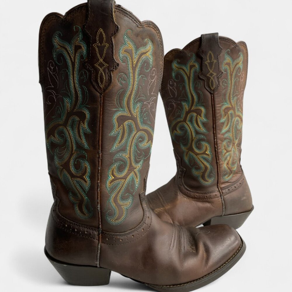 Justin Boots Women's 8.5 Turquoise Leather Western Cowboy Cowgirl Square Toe